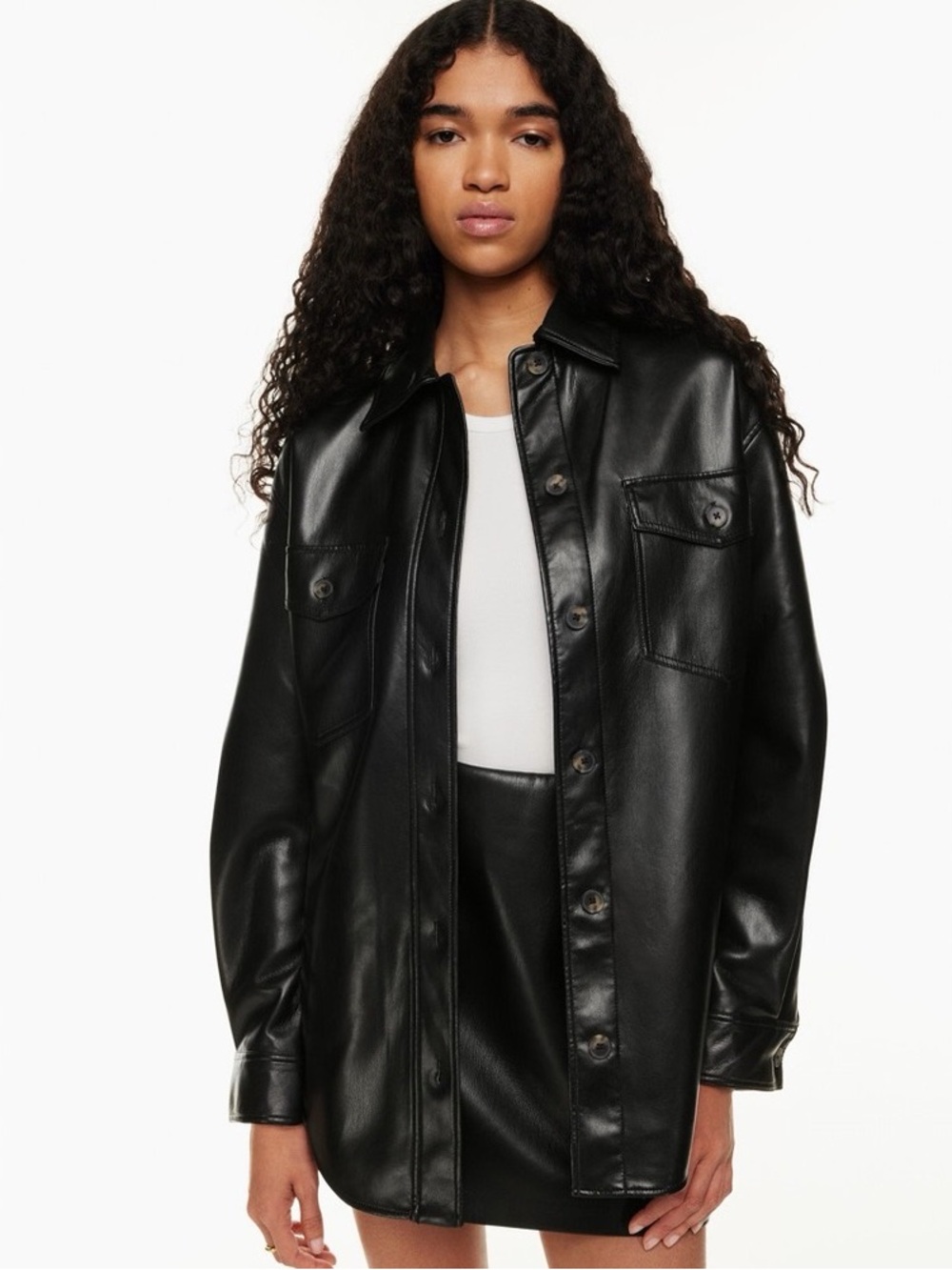 WILFRED “Ganna” Black Faux Leather Button-Up Jacket Shacket Aritzia XS